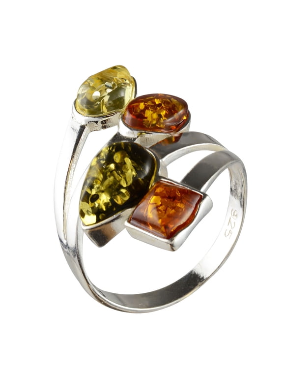 Sterling Silver and Baltic Amber Multicolored Ring "Marcia"