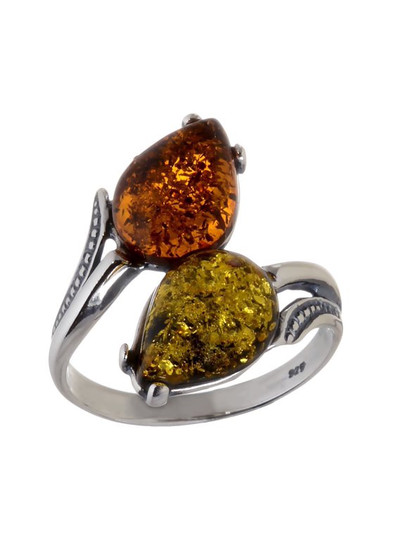 "Tulips" Multicolor Baltic Amber Ring in Sterling Silver