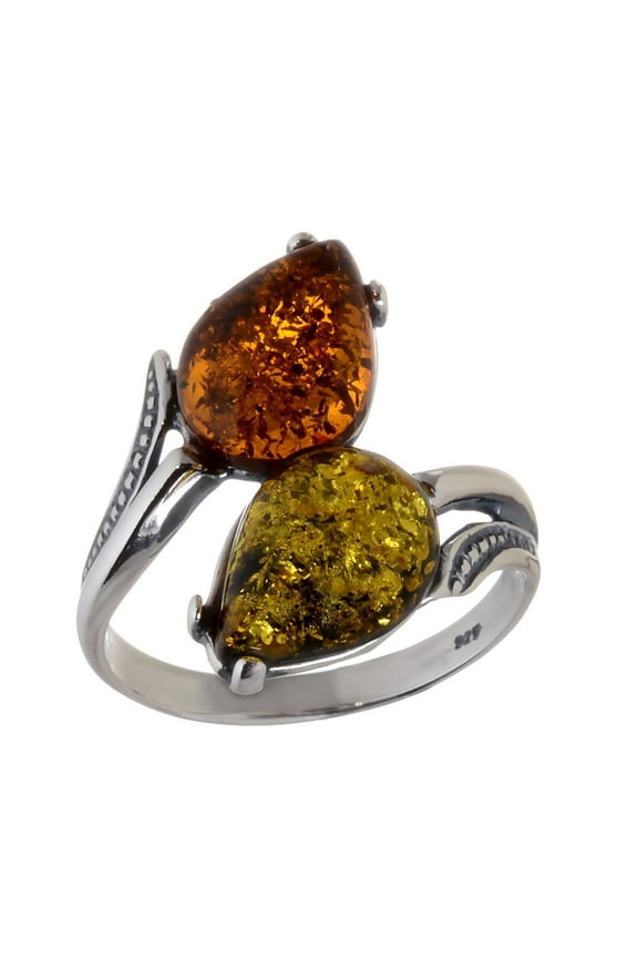 Sterling Silver and Baltic Multicolored Amber Ring "Tulips"