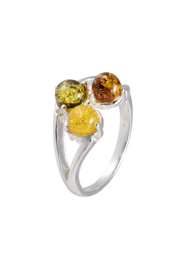 Sterling Silver and Baltic Multicolored Amber Ring