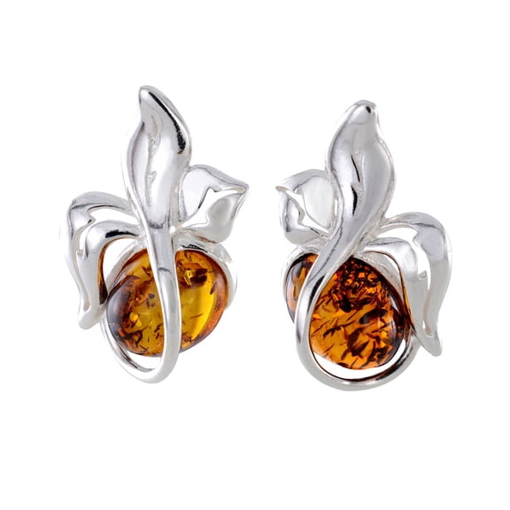 GIA Certified "Berry" Baltic Amber Stud Earrings in Sterling Silver