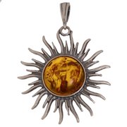 GIA Certified Baltic Amber Sun Pendant in Sterling Silver