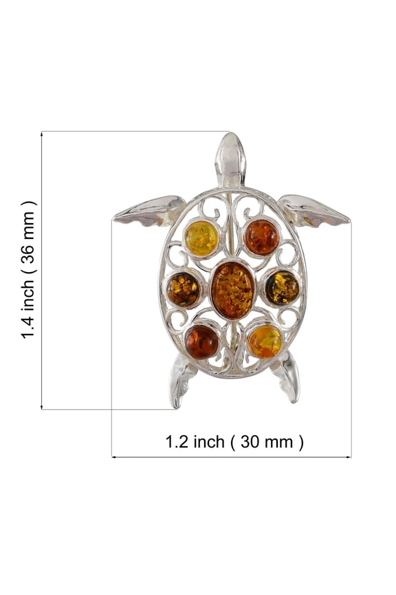 Sterling Silver and Multicolored Baltic Amber Turtle Brooch