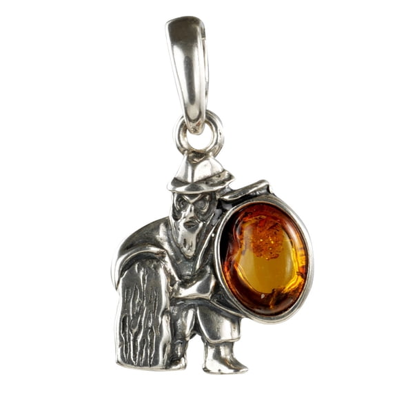 Baltic Amber Zodiac Aquarius Pendant in Sterling Silver