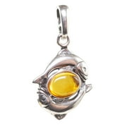 Baltic Amber Zodiac Pisces Pendant in Sterling Silver