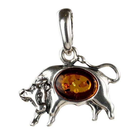 Baltic Amber Zodiac Taurus Pendant in Sterling Silver