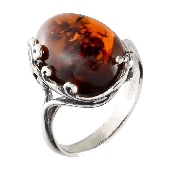"Dana" Cherry Baltic Amber Ring in Sterling Silver