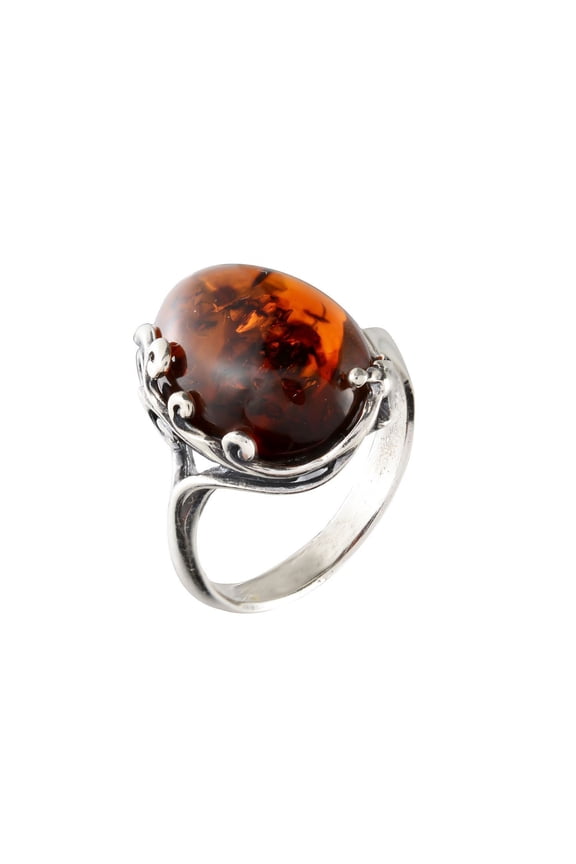 Sterling Silver and Baltic Cherry Amber Ring "Dana"