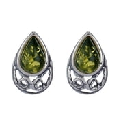 Phoebe Baltic Green Amber Earrings in Sterling Silver