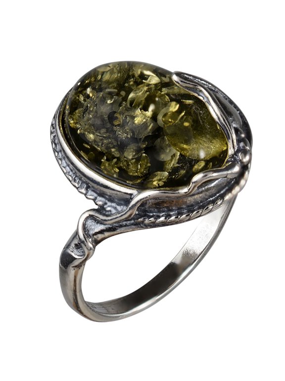 "Ada" Baltic Green Amber Ring in Sterling Silver