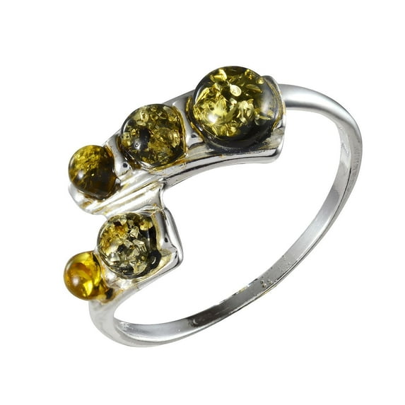 Sterling Silver and Baltic Green Amber Ring "Aria"