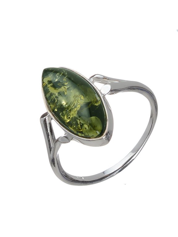 "Autumn" Baltic Green Amber Ring in Sterling Silver