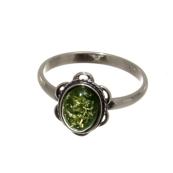 Sterling Silver and Baltic Green Amber Ring "Brittany"