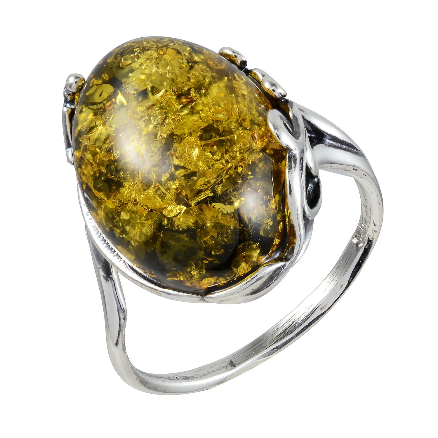 Sterling Silver and Baltic Green Amber Ring 