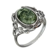 HOLIDAYGIFTSHOPS Sterling Silver and Baltic Green Amber Ring "Georgine" - GIA Certified