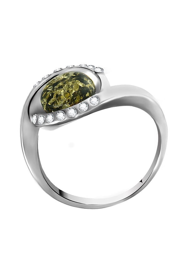 "Hazel" Baltic Green Amber Ring in Sterling Silver