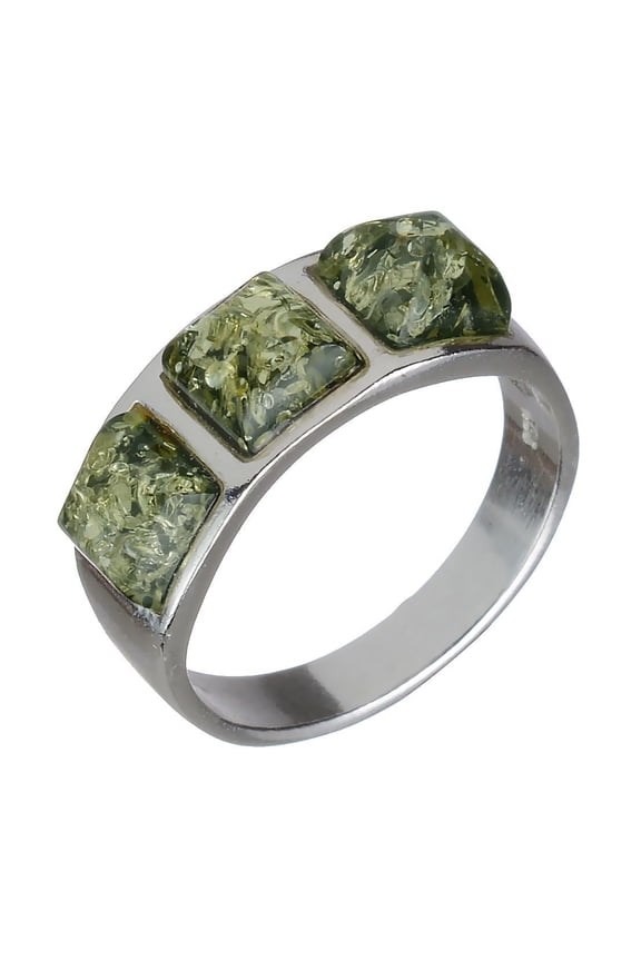 "Mila" Baltic Green Amber Ring in Sterling Silver