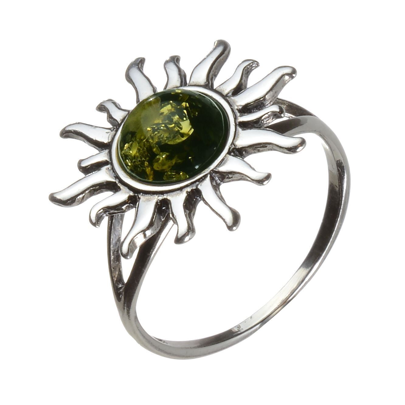 Sterling Silver and Baltic Green Amber Sun Ring - Walmart.com
