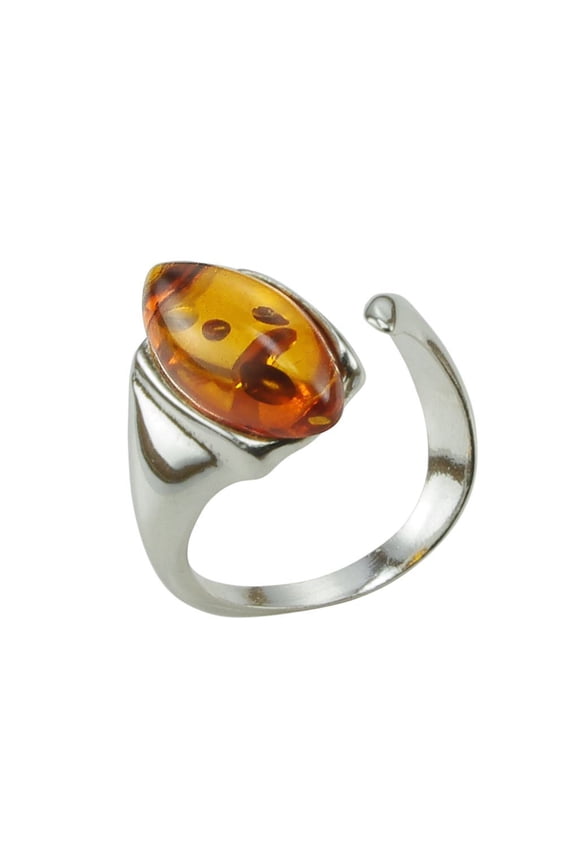 Sterling Silver and Baltic Honey Amber Adjustable Ring