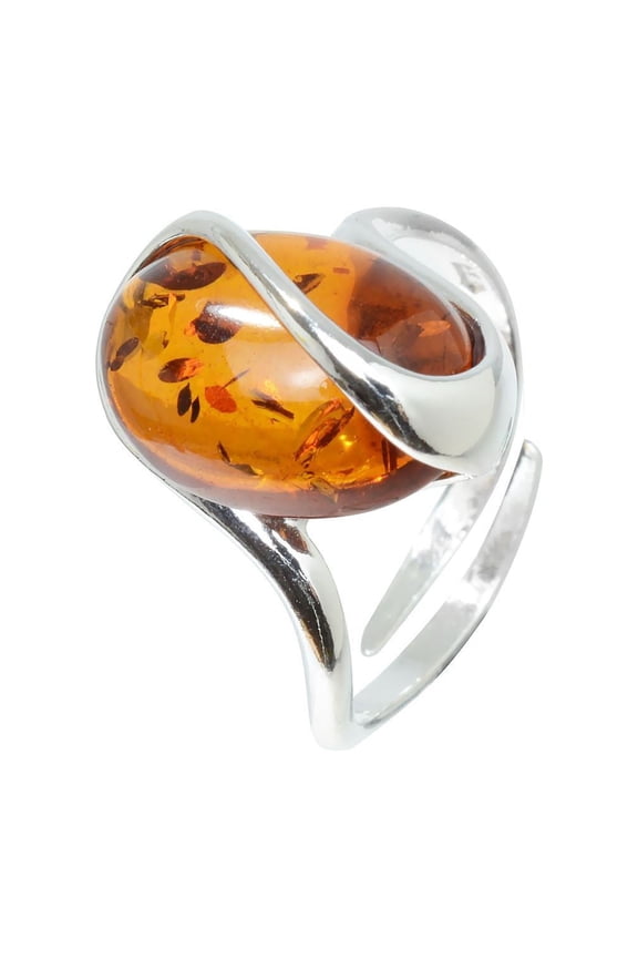 Sterling Silver and Baltic Honey Amber Adjustable Ring "Sunshine"