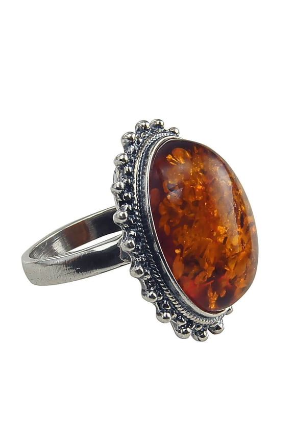 Baltic Honey Amber Oval Classic Ring in Sterling Silver