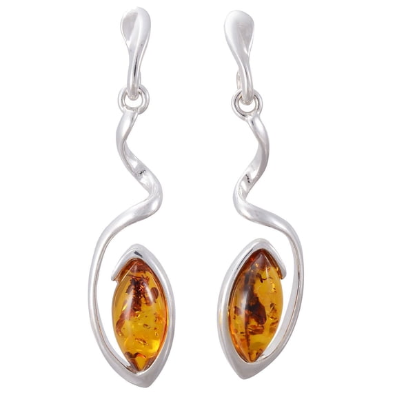 Amber Drop Earrings, Sterling Silver and Baltic Honey Amber Earrings