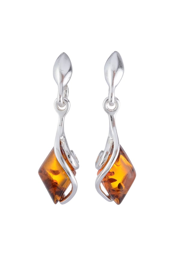 Elena Genuine Baltic Honey Amber Earrings in 925 Sterling Silver Lightweight Post Back Dangle Earrings for Women (1.15)