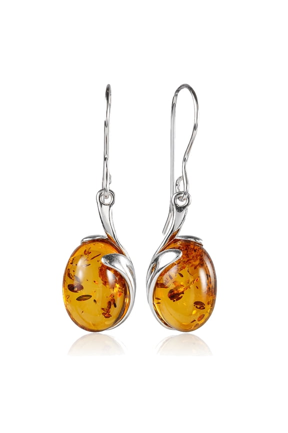 GIA Certified Baltic Honey Amber Oval Drop Earrings in 925 Sterling Silver  Natural Amber Dangle Earrings for Women