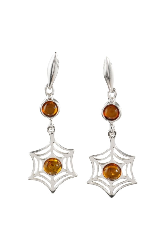 Sterling Silver and Baltic Honey Amber Spiderweb Earrings