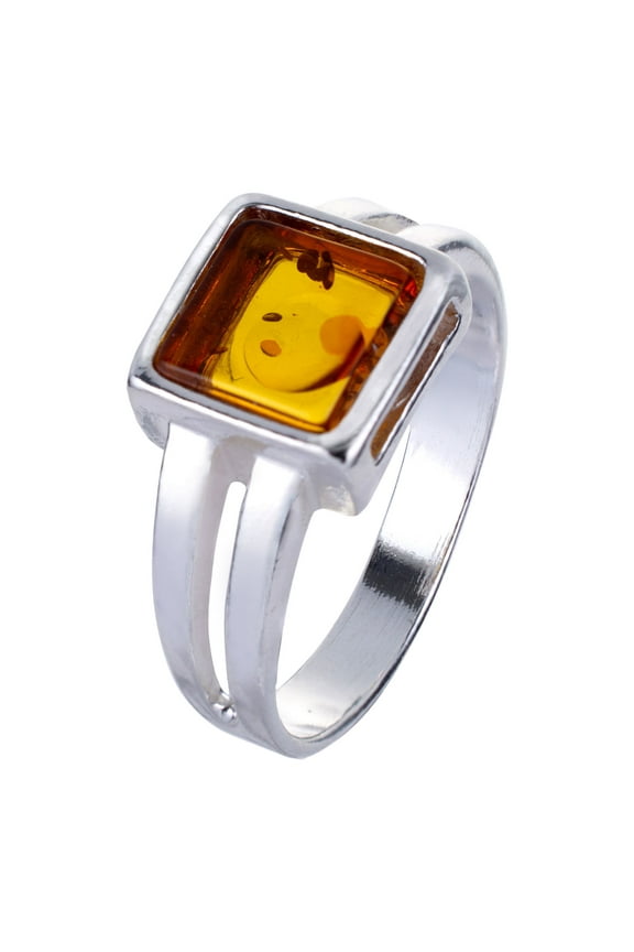 Sterling Silver and Baltic Honey Amber Flat Square Ring "Lottie"
