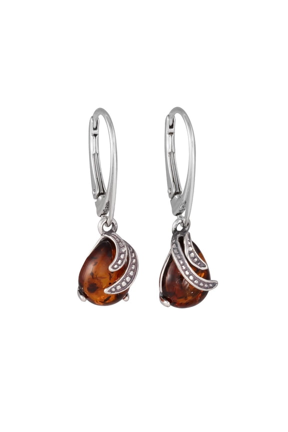 "Aniela" Baltic Honey Amber Drop Earrings in Sterling Silver