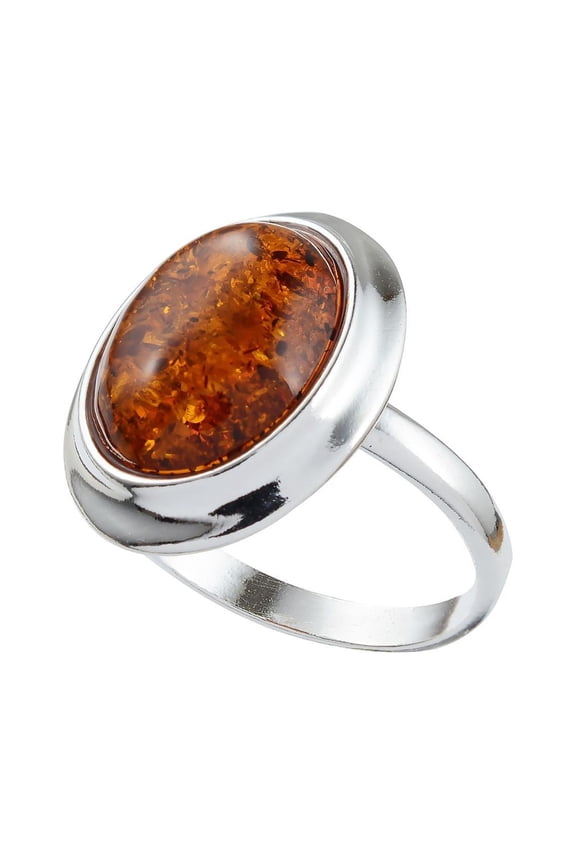 "Aine" Baltic Honey Amber Oval Ring in Sterling Silver