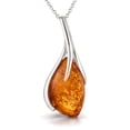 thumbnail image 1 of Genuine Baltic Honey Amber Pendant Necklace in 925 Sterling Silver “Madison” – Artisan Leaf Wrap Design with 18″ Chain, Natural Amber Jewelry Gift for Women, 1 of 8
