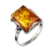HOLIDAYGIFTSHOPS Sterling Silver Rectangle Honey Baltic Amber Ring "Makell"