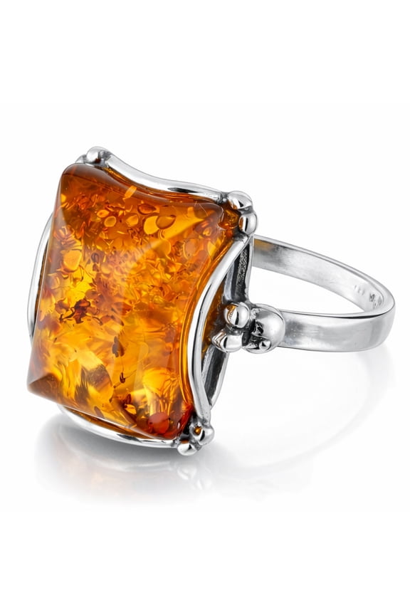 Sterling Silver  Rectangle Honey Baltic Amber Ring "Makell". Brand: HolidayGiftShops
