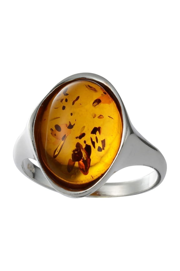 "Abigail" Baltic Honey Amber Ring in Sterling Silver