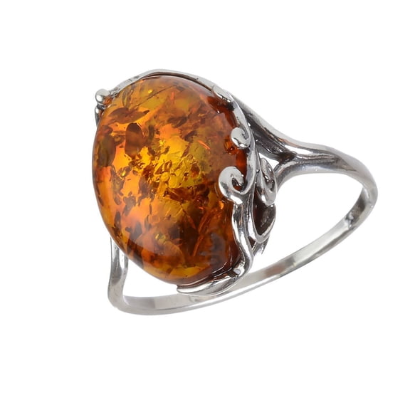 GIA Certified Baltic Honey Amber Ring in 925 Sterling Silver – Genuine Natural Amber Oval Ring for Women