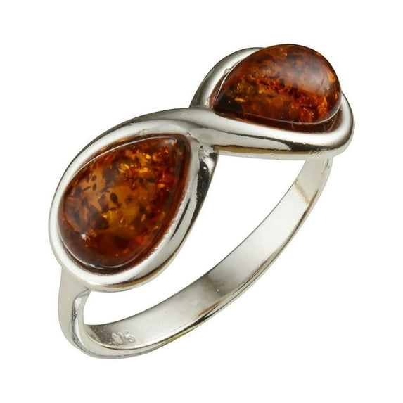 Sterling Silver and Baltic Honey Amber Ring "Infinity"