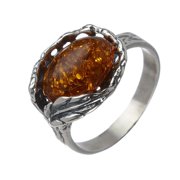 HOLIDAYGIFTSHOPS Sterling Silver and Baltic Honey Amber Ring "Katharina"