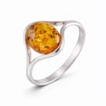 thumbnail image 1 of Sterling Silver Baltic Honey Amber Ring “Khloe” - Oval Genuine Baltic Amber, 925 Silver Modern Open Setting, Handcrafted Amber Jewelry Gift, 1 of 6