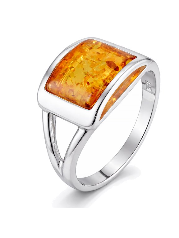 "Kira" Baltic Honey Amber Ring in Sterling Silver