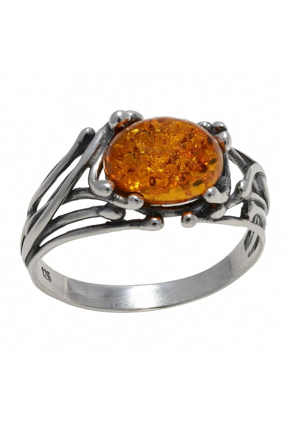 Sterling Silver and Baltic Honey Amber Ring "Willow"