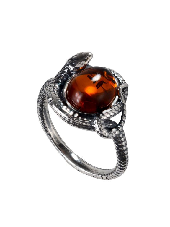 GIA Certified Sterling Silver and Baltic Honey Amber Snake Ring