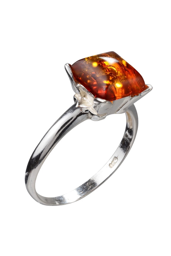Sterling Silver and Baltic Honey Amber Square Ring "Nelda"
