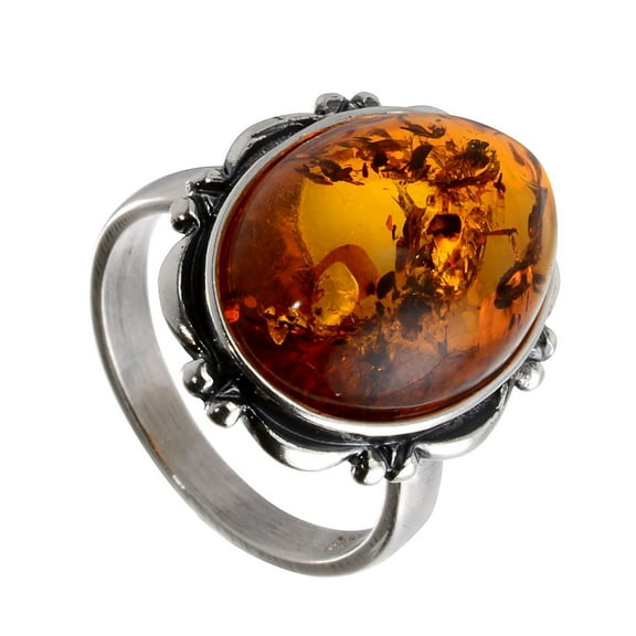 Sterling Silver and Baltic Honey Oval Amber Ring