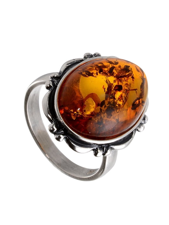 Baltic Honey Amber Oval Ring in Sterling Silver