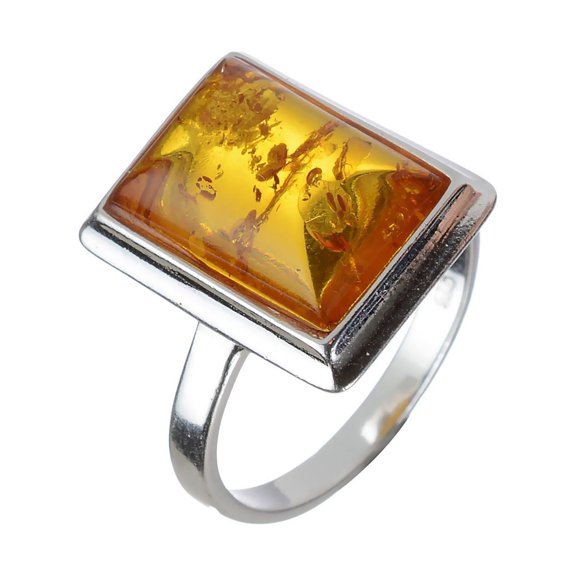 Baltic Honey Amber Rectangle Ring in Sterling Silver