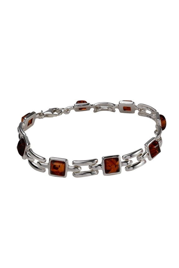 Sterling Silver and Honey Square Baltic Amber Bracelet "Athena", Amber Jewelry Collection