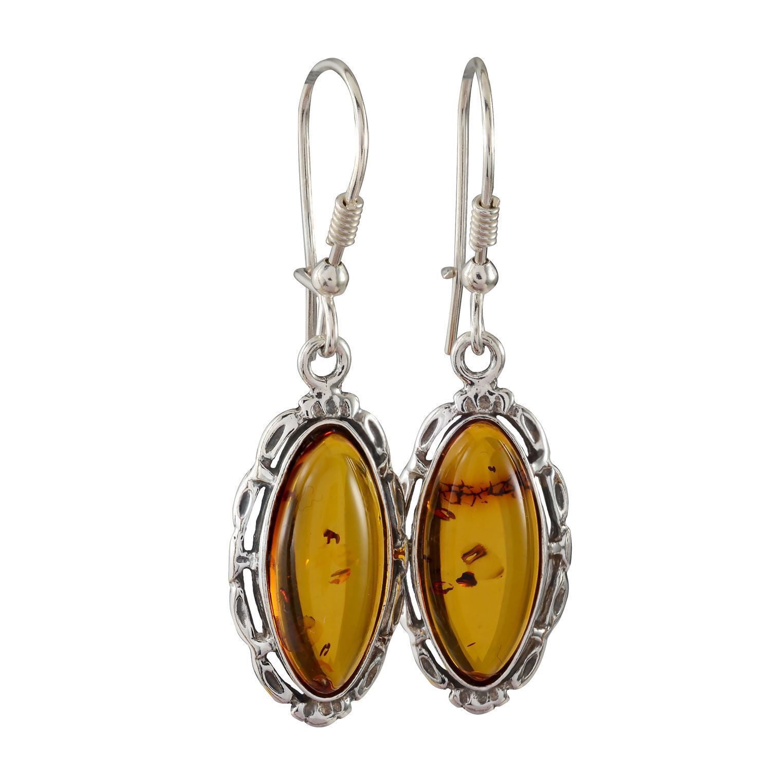 HOLIDAYGIFTSHOPS Sterling Silver and Baltic Kidney Hook Honey Amber Earrings " Devee"