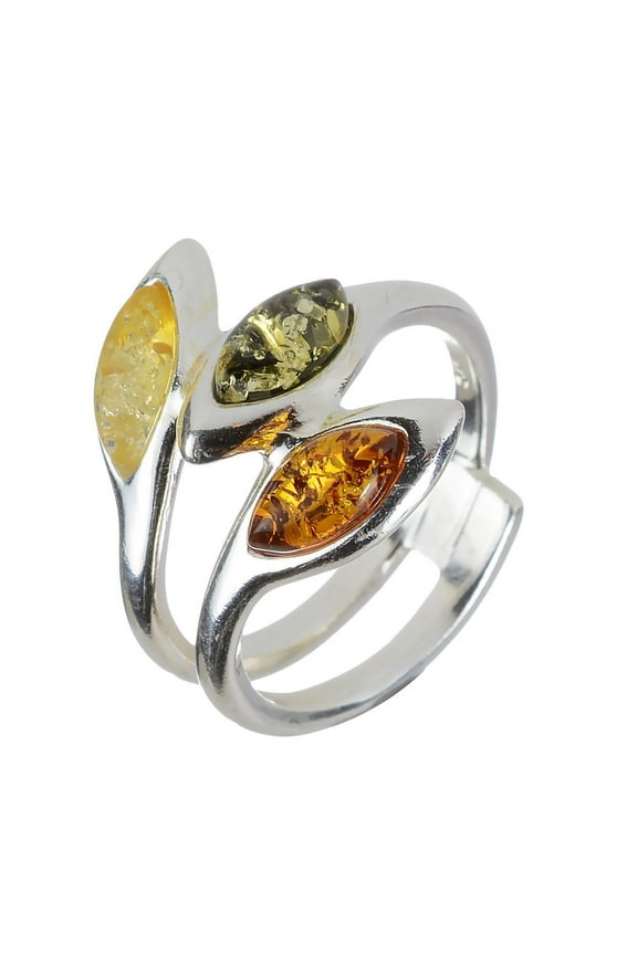 Sterling Silver and Baltic Multi Colored Amber Ring "Vikki"